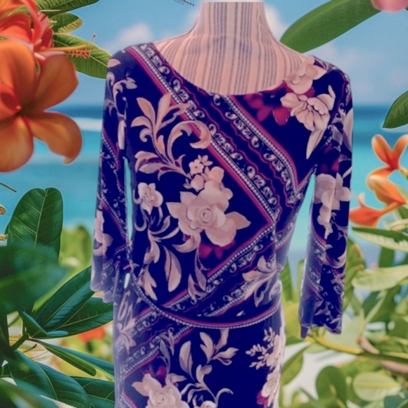 White House Black Market Dress with Flower Print size XS & 3/4 sleeves - Picture 2 of 11